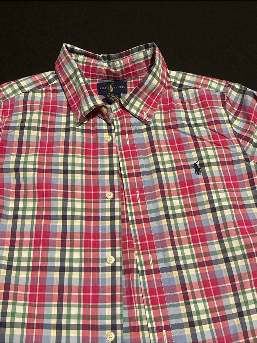 Ralph Lauren Pink, Green & Blue Plaid Cotton Button-Up Shirt Kids size 7